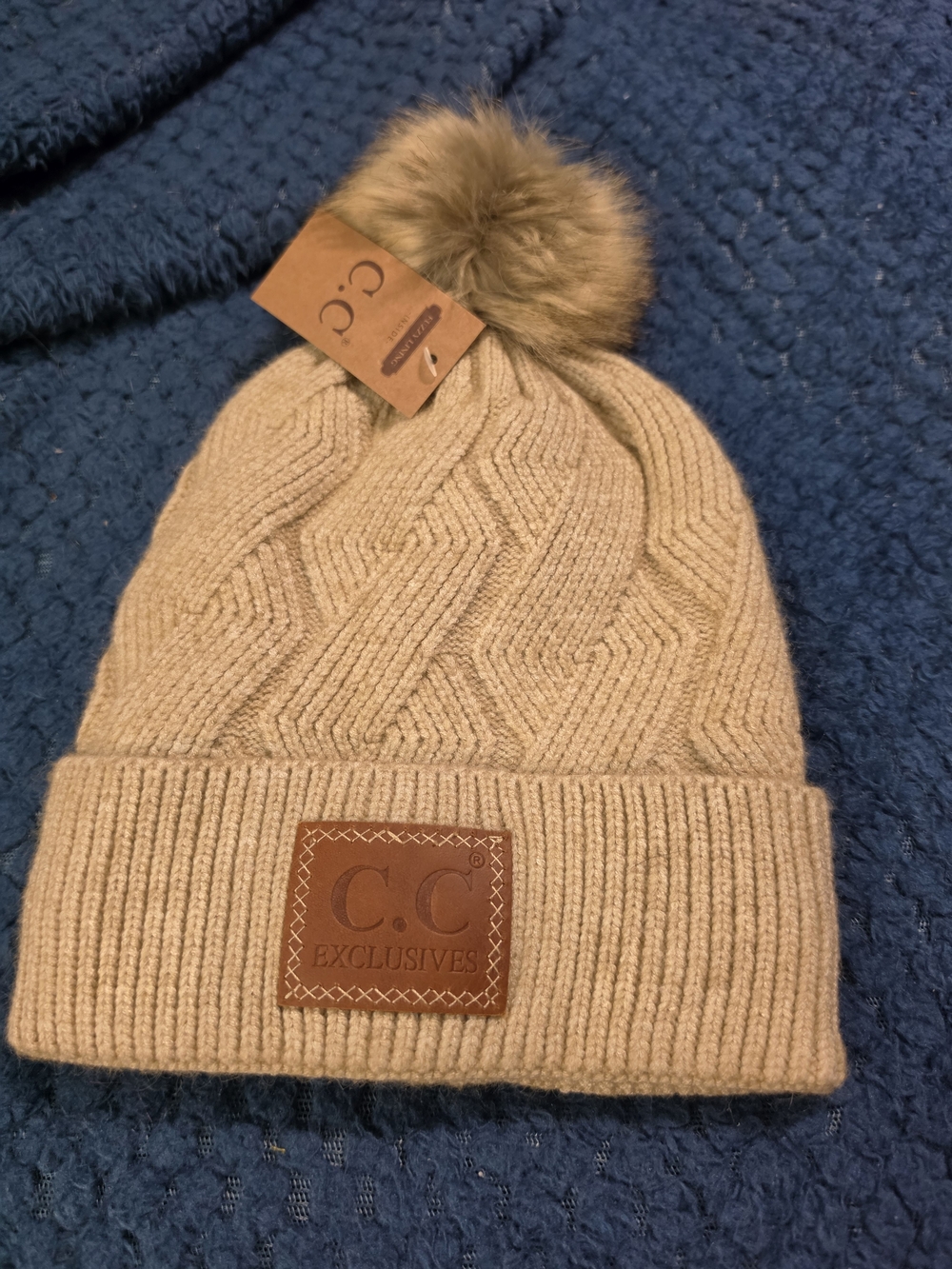 Pom Beanie Hat in Tan
